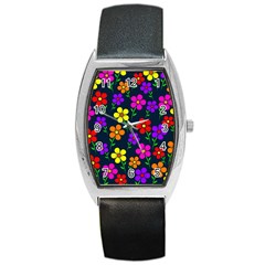 Background Flower Floral Bloom Barrel Style Metal Watch