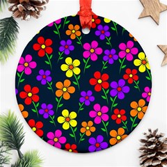 Background Flower Floral Bloom Round Ornament (two Sides) by Ravend