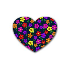 Background Flower Floral Bloom Rubber Heart Coaster (4 Pack) by Ravend