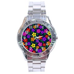 Background Flower Floral Bloom Stainless Steel Analogue Watch