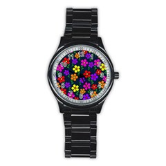 Background Flower Floral Bloom Stainless Steel Round Watch