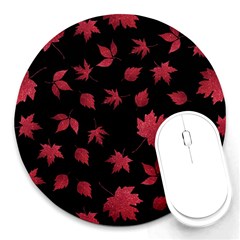 Red Autumn Leaves Autumn Forest Round Mousepads by Ravend