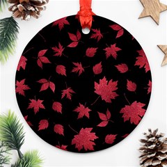 Red Autumn Leaves Autumn Forest Ornament (round) by Ravend