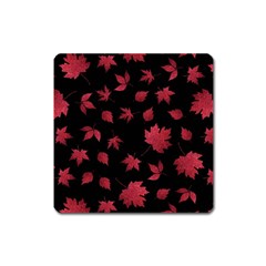 Red Autumn Leaves Autumn Forest Square Magnet by Ravend