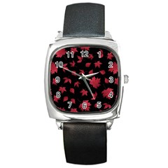 Red Autumn Leaves Autumn Forest Square Metal Watch by Ravend