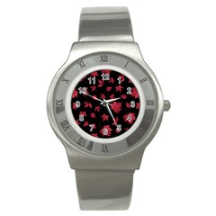 Red Autumn Leaves Autumn Forest Stainless Steel Watch by Ravend