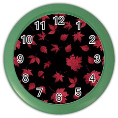 Red Autumn Leaves Autumn Forest Color Wall Clock by Ravend