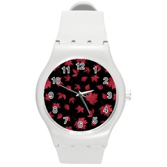 Red Autumn Leaves Autumn Forest Round Plastic Sport Watch (m) by Ravend