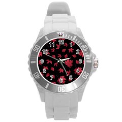 Red Autumn Leaves Autumn Forest Round Plastic Sport Watch (l) by Ravend