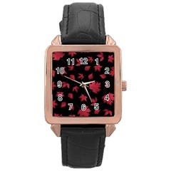 Red Autumn Leaves Autumn Forest Rose Gold Leather Watch  by Ravend