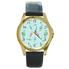 Toffees Candy Sweet Dessert Round Gold Metal Watch by Ravend