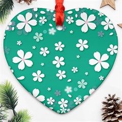 Pattern Background Daisy Flower Floral Heart Ornament (two Sides) by Ravend