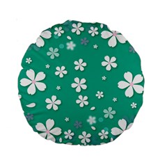 Pattern Background Daisy Flower Floral Standard 15  Premium Round Cushions by Ravend