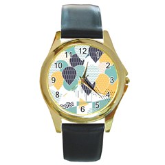 Abstract Balloon Pattern Decoration Round Gold Metal Watch by Ravend