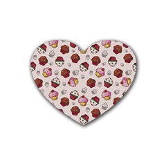 Cake Cupcake Sweet Dessert Food Rubber Coaster (heart) by Ravend