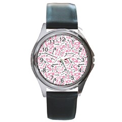 Candy Pink Black-cute Sweat Round Metal Watch by Ravend