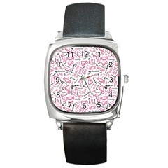 Candy Pink Black-cute Sweat Square Metal Watch by Ravend