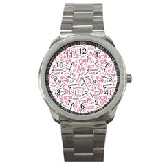 Candy Pink Black-cute Sweat Sport Metal Watch by Ravend