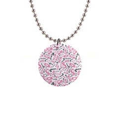 Candy Pink Black-cute Sweat 1  Button Necklace by Ravend