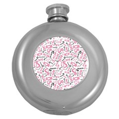 Candy Pink Black-cute Sweat Round Hip Flask (5 Oz) by Ravend