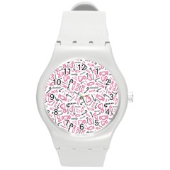 Candy Pink Black-cute Sweat Round Plastic Sport Watch (m) by Ravend