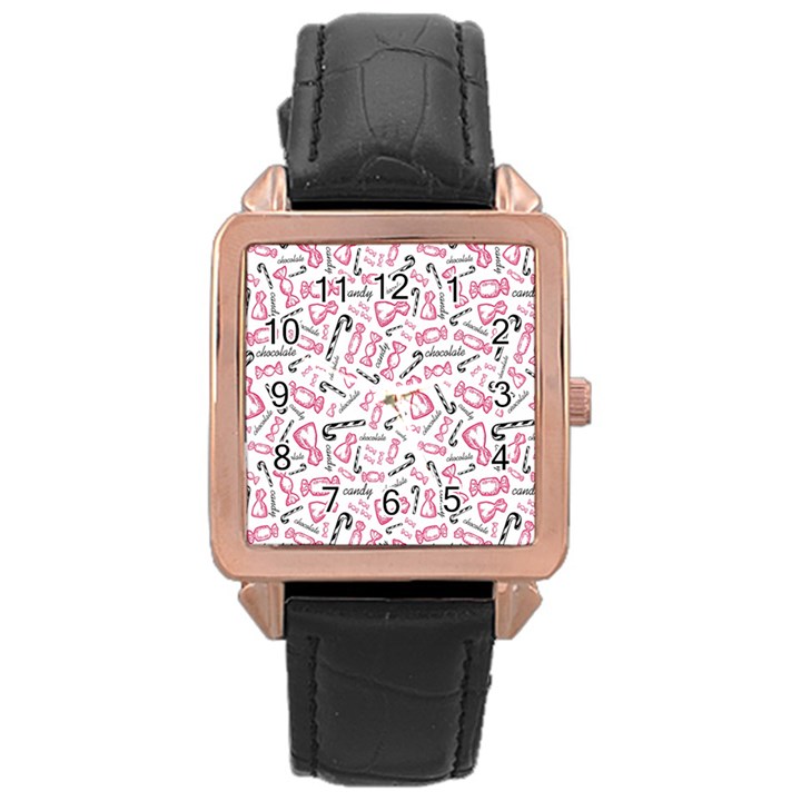 Candy Pink Black-cute Sweat Rose Gold Leather Watch 