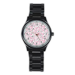 Candy Pink Black-cute Sweat Stainless Steel Round Watch