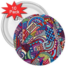 Abstract Art Color Geometry Pattern 3  Buttons (10 Pack)  by danenraven