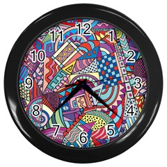 Abstract Art Color Geometry Pattern Wall Clock (black) by danenraven