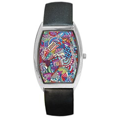 Abstract Art Color Geometry Pattern Barrel Style Metal Watch by danenraven