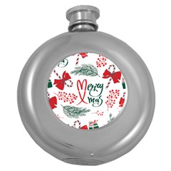 Merry Xmas Seamless Christmas Pattern Round Hip Flask (5 Oz) by danenraven