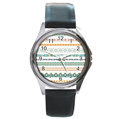 Pattern Colored Line Watercolor Painting Blue Color Splash Round Metal Watch by danenraven