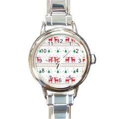 Christmas Illustration Texture Pattern Round Italian Charm Watch by danenraven