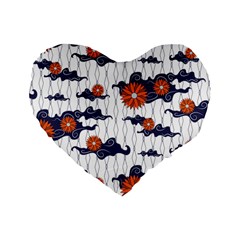 Blue And White Pottery Pattern Standard 16  Premium Flano Heart Shape Cushions by danenraven