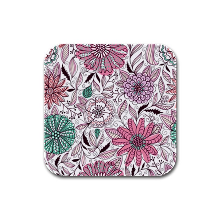 National Wind Flower Knitting Pattern Flower Symmetry Rubber Square Coaster (4 pack)