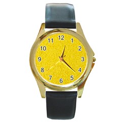 Bright Yellow Crunchy Sprinkles Round Gold Metal Watch by nateshop