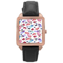 Ice Cream - Stowbery Rose Gold Leather Watch  by nateshop