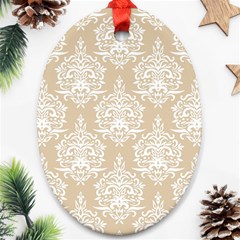 Clean Brown And White Ornament Damask Vintage Ornament (oval) by ConteMonfrey