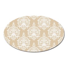 Clean Brown And White Ornament Damask Vintage Oval Magnet by ConteMonfrey