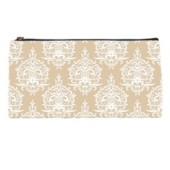 Clean Brown And White Ornament Damask Vintage Pencil Case by ConteMonfrey