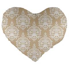 Clean Brown And White Ornament Damask Vintage Large 19  Premium Heart Shape Cushions by ConteMonfrey