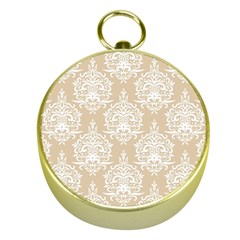 Clean Brown And White Ornament Damask Vintage Gold Compasses by ConteMonfrey