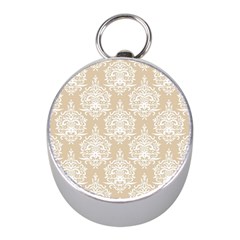 Clean Brown And White Ornament Damask Vintage Mini Silver Compasses by ConteMonfrey