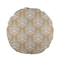 Clean Brown And White Ornament Damask Vintage Standard 15  Premium Flano Round Cushions by ConteMonfrey