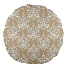 Clean Brown And White Ornament Damask Vintage Large 18  Premium Flano Round Cushions by ConteMonfrey