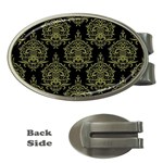 Black And Green Ornament Damask Vintage Money Clips (Oval)  Front