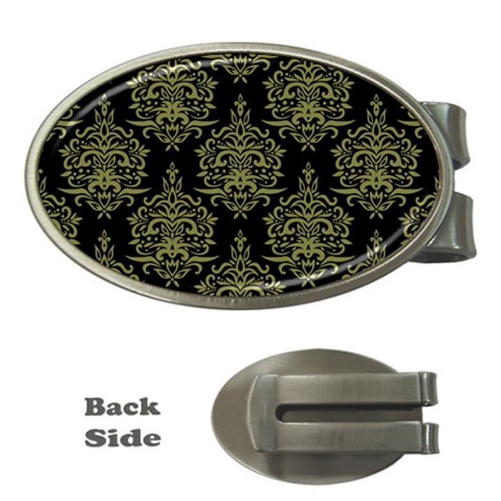 Black And Green Ornament Damask Vintage Money Clips (Oval) 