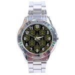 Black And Green Ornament Damask Vintage Stainless Steel Analogue Watch Front