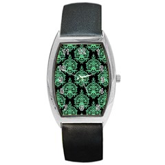 Black And Neon Ornament Damask Vintage Barrel Style Metal Watch by ConteMonfrey