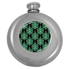 Black And Neon Ornament Damask Vintage Round Hip Flask (5 Oz) by ConteMonfrey